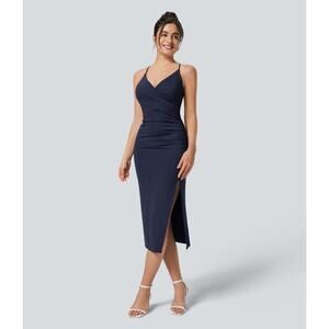 SoftlyZero™ Airy Crossover Ruched Lace Up Bodycon Cool Touch Dress-UPF50+